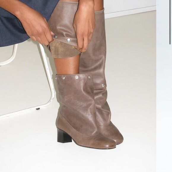 Paloma wool brownsuede leather knee high boots with stud detailing - Picture 1 of 5
